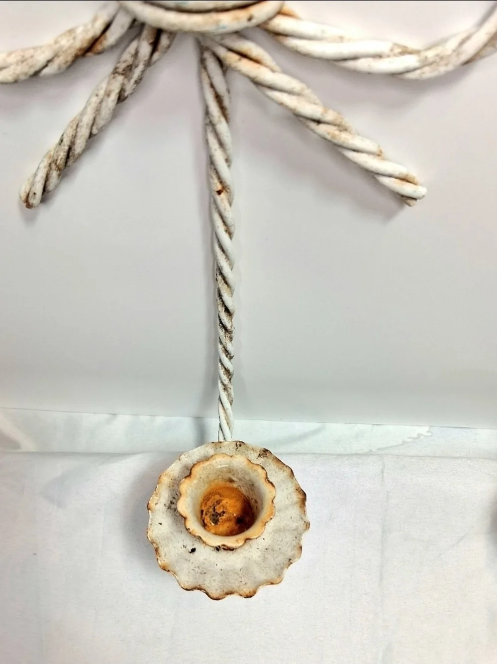 (2) Vintage Wall Sconces White Bow Wall Hanging Rustic Candle Holders 12